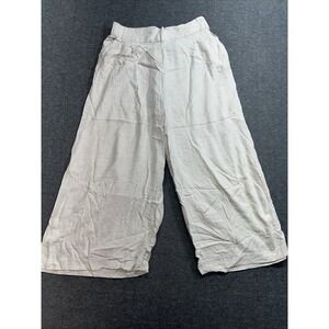 H&M Women's pants linen blend elastic waist size 10‎ Tan Wide Leg